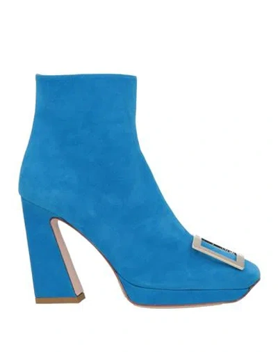 Roger Vivier Woman Ankle Boots Azure Size 4 Leather In Blue
