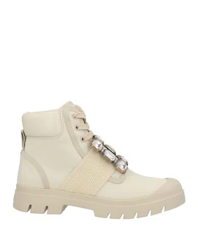 Roger Vivier Woman Ankle Boots Beige Size 8 Leather, Textile Fibers In Neutral