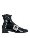 Roger Vivier Woman Ankle Boots Black Size 6.5 Soft Leather, Textile Fibers In Black