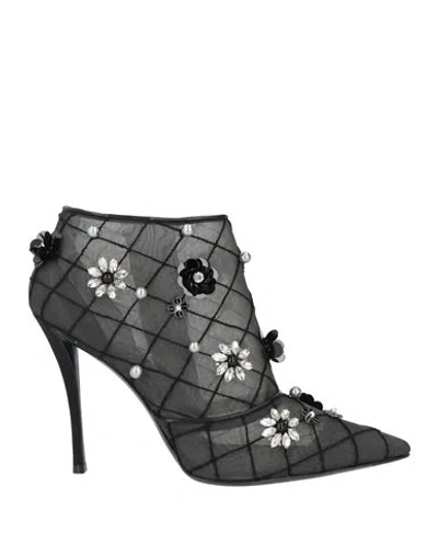 Roger Vivier Woman Ankle Boots Black Size 7 Textile Fibers In Multi