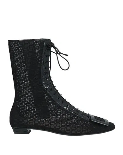 Roger Vivier Woman Ankle Boots Black Size 8 Leather, Textile Fibers