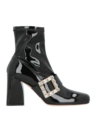 Roger Vivier Woman Ankle Boots Black Size 8 Textile Fibers, Leather