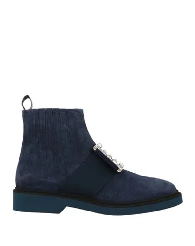 Roger Vivier Woman Ankle Boots Blue Size 11 Leather In Multi