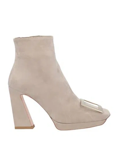 Roger Vivier Woman Ankle Boots Light Grey Size 6 Leather In Neutral