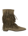 Roger Vivier Woman Ankle Boots Military Green Size 7.5 Leather