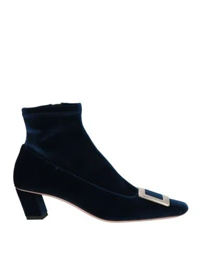Roger Vivier Woman Ankle Boots Navy Blue Size 7.5 Textile Fibers