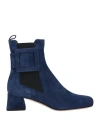 Roger Vivier Woman Ankle Boots Navy Size 8 Leather, Elastic Fibres In Navy Blue