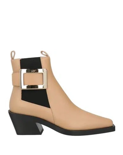 Roger Vivier Woman Ankle Boots Sand Size 6.5 Soft Leather In Nude