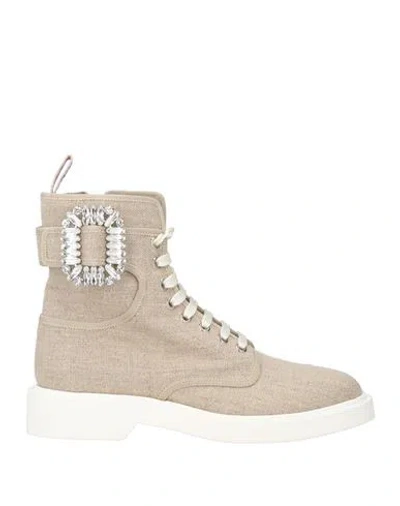 ROGER VIVIER ROGER VIVIER WOMAN ANKLE BOOTS SAND SIZE 8 TEXTILE FIBERS