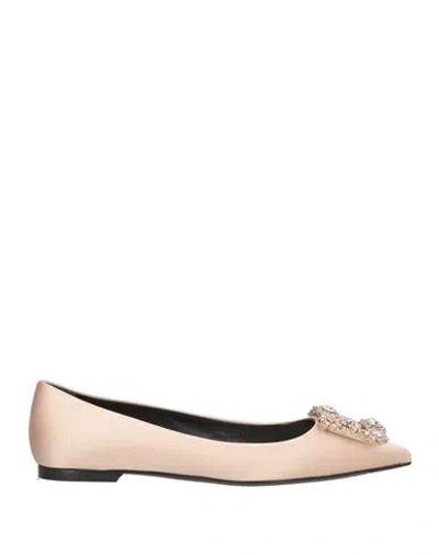 Roger Vivier Woman Ballet Flats Beige Size 4.5 Textile Fibers In Pink
