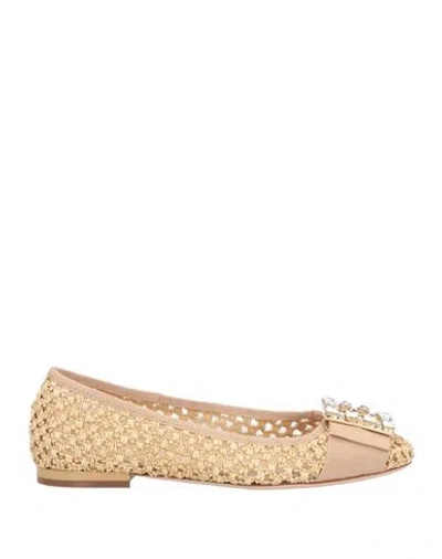 ROGER VIVIER ROGER VIVIER WOMAN BALLET FLATS BEIGE SIZE 8 LEATHER, TEXTILE FIBERS