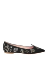 Roger Vivier Flache Schuhe Mit Spitzer Kappe Aus Metallic-faille Mit Kristallverzierung In Black