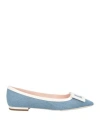 Roger Vivier Woman Ballet Flats Blue Size 5 Leather, Textile Fibers