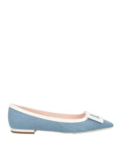 Roger Vivier Woman Ballet Flats Blue Size 5 Leather, Textile Fibers