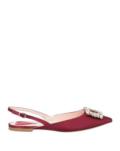 Roger Vivier Woman Ballet Flats Burgundy Size 11.5 Textile Fibers In Red
