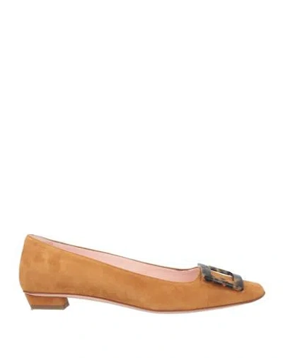 Roger Vivier Woman Ballet Flats Camel Size 5.5 Leather In Beige