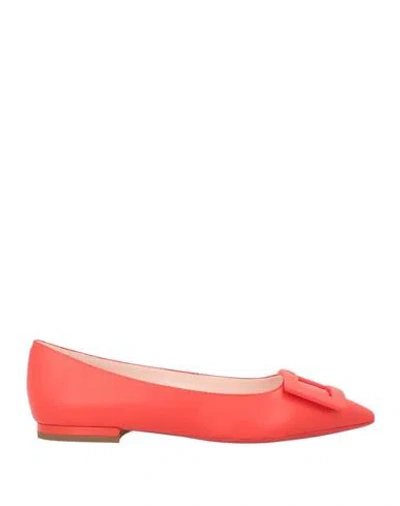 ROGER VIVIER ROGER VIVIER WOMAN BALLET FLATS CORAL SIZE 8 LEATHER