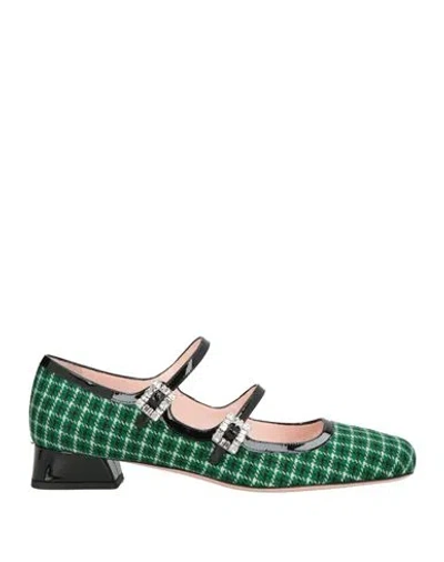 Roger Vivier Woman Ballet Flats Emerald Green Size 8 Textile Fibers, Leather