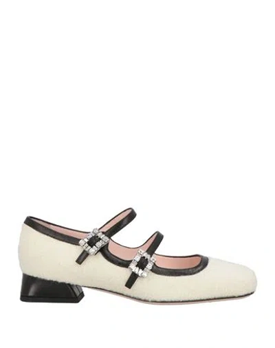Roger Vivier Woman Ballet Flats Ivory Size 5 Textile Fibers, Leather In White