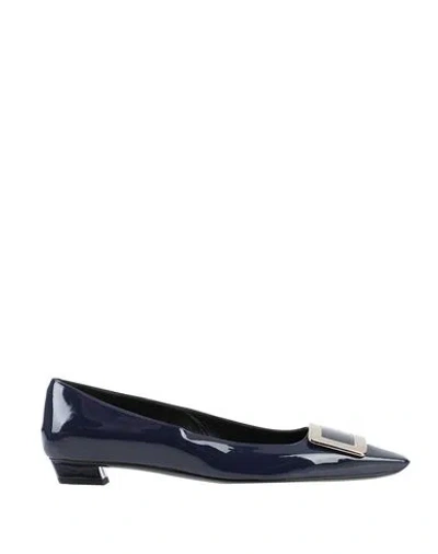 Roger Vivier Woman Ballet Flats Midnight Blue Size 12 Soft Leather