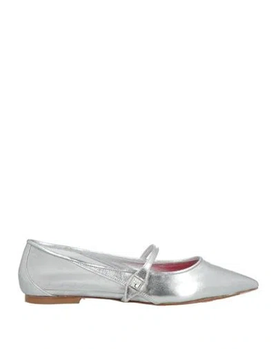 Roger Vivier Woman Ballet Flats Silver Size 8 Leather, Textile Fibers