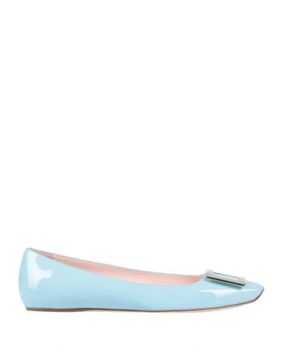 Roger Vivier Woman Ballet Flats Sky Blue Size 6 Soft Leather In Blue