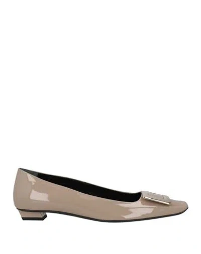 Roger Vivier Woman Ballet Flats Taupe Size 5 Soft Leather In Gray
