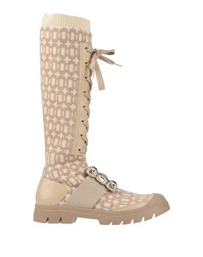 Roger Vivier Woman Boot Beige Size 7.5 Textile Fibers In Multi