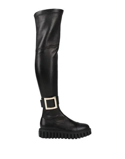 Roger Vivier Woman Boot Black Size 8 Soft Leather In Animal Print