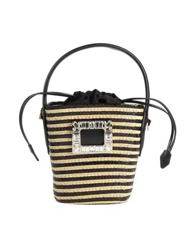 Roger Vivier Woman Handbag Black Size - Natural Raffia, Textile Fibers