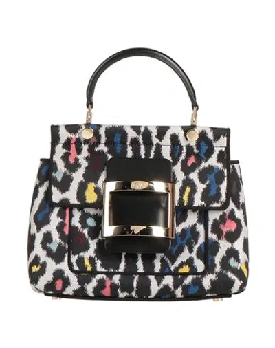 Roger Vivier Woman Handbag Black Size - Polyester, Acetate, Silk, Soft Leather In Multi