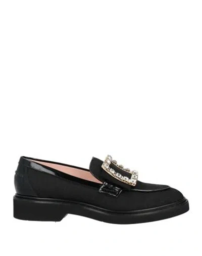 Roger Vivier Woman Loafers Black Size 6 Leather, Textile Fibers