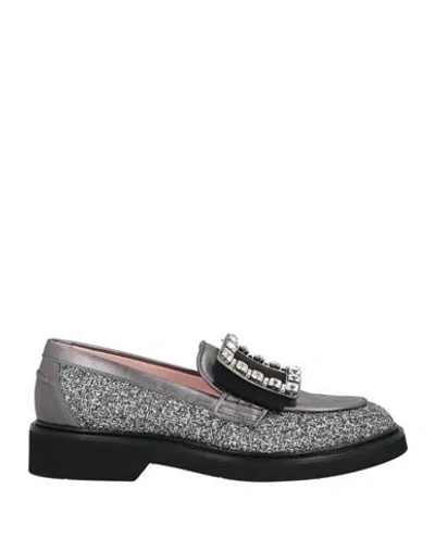 ROGER VIVIER ROGER VIVIER WOMAN LOAFERS GREY SIZE 7 TEXTILE FIBERS, LEATHER