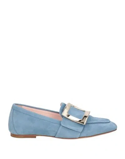 Roger Vivier Woman Loafers Sky Blue Size 4 Leather
