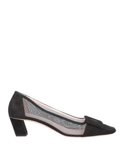 Roger Vivier Woman Pumps Black Size 4.5 Leather, Textile Fibers