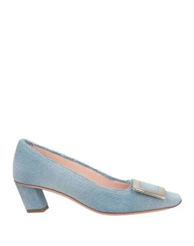 Roger Vivier Woman Pumps Blue Size 11 Textile Fibers