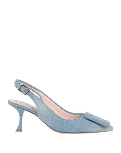 ROGER VIVIER ROGER VIVIER WOMAN PUMPS BLUE SIZE 7.5 TEXTILE FIBERS