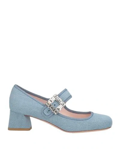 Roger Vivier Woman Pumps Blue Size 8 Textile Fibers