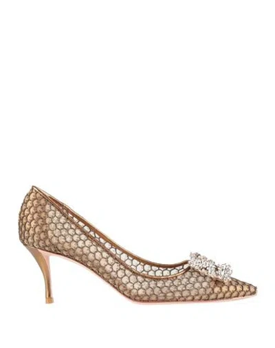 Roger Vivier Woman Pumps Bronze Size 8 Textile Fibers In Yellow