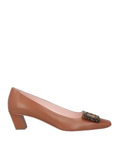 Roger Vivier Woman Pumps Brown Size 10 Soft Leather In Animal Print