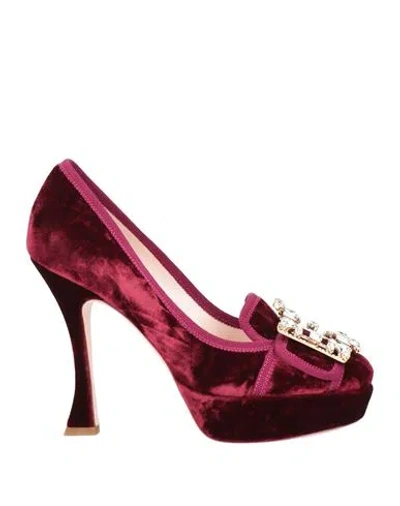 Roger Vivier Woman Pumps Burgundy Size 8 Textile Fibers