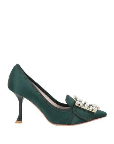 Roger Vivier Woman Pumps Dark Green Size 4.5 Textile Fibers