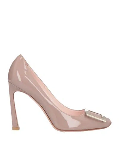 Roger Vivier Woman Pumps Taupe Size 8 Soft Leather In Grey