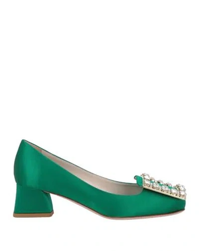 Roger Vivier Woman Pumps Emerald Green Size 6 Textile Fibers