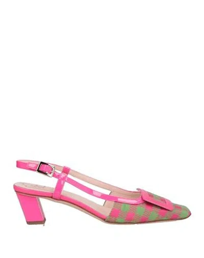 Roger Vivier Woman Pumps Fuchsia Size 7.5 Textile Fibers, Leather In Pink