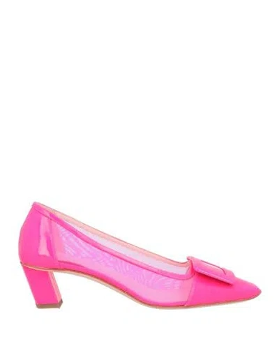 Roger Vivier Embellished Mesh And Patent Leather Pumps In Bright Pink