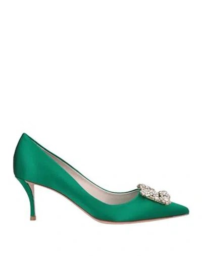 Roger Vivier Woman Pumps Emerald Green Size 9 Textile Fibers