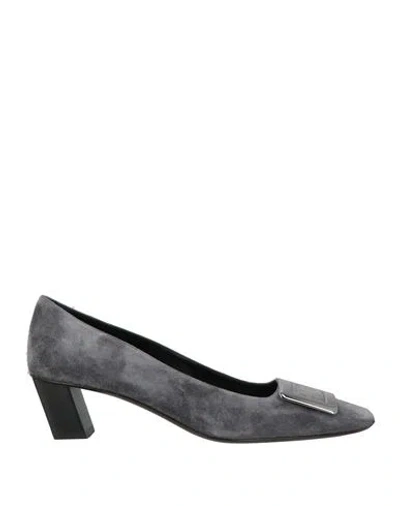 Roger Vivier Woman Pumps Grey Size 12 Soft Leather In Animal Print