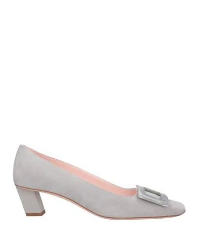Roger Vivier Woman Pumps Light Grey Size 7.5 Leather In Gray