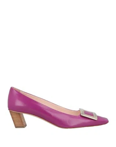 Roger Vivier Woman Pumps Mauve Size 11 Leather In Multi
